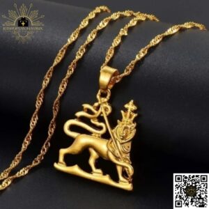 Ethiopian Conquering Lion of the Tribe of Judah Necklace and Earrings Set – 24K Gold Plated Rastafari Jewelry | Ancient Symbol | አንበሳ Anbesa