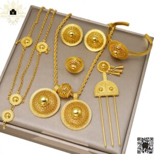 Ethiopian Bridal Jewelry Set – 6pc Habesha Wedding Jewelry | Eritrean Wedding Set | (24KGP) Necklace, Earrings, Ring, Bracelet & Headpieces - Ethiopian Matrix @EthiopianMatrix