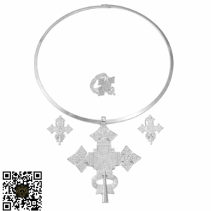 Iconic Large Ethiopian | Eritrean Silver Cross Necklace Jewelry Set | Lalibela Choker with Matching Earrings & Ring (SP) ላሊበላ መስቀል Meskel