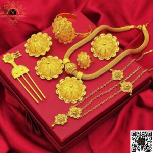 Habesha Party Jewelry Set | 6pc Ethiopian Eritrean Bridal Jewellry Set (24KGP) Necklace, Earrings, Ring, Bracelet, Hairpin & Head Ornament - Ethiopian Matrix @EthiopianMatrix