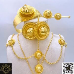 Ethiopian Wedding Jewelry Set – 6pc Habesha Bridal Jewelry | Eritrean Wedding Set | (24KGP) Necklace, Earrings, Ring, Bracelet & Headpieces | Ethiopian Matrix @EthiopianMatrix