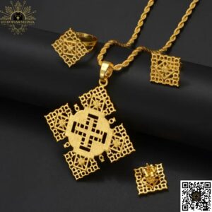 Ethiopian Orthodox 24K Gold Plated Cross Necklace, Earrings & Ring 3pc Jewelry Set | Ethiopian Matrix @EthiopianMatrix