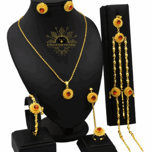 Royal Ethiopian Eritrean Habesha Jewelry Set – 6pc 24K Gold Plated Wedding Set | Lily Sunflower Ruby Red Accents | Cultural Bridal Jewelry | Ethiopian Matrix @EthiopianMatrix