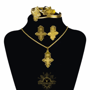 Exquisite Ethiopian Axum Cross Necklace Jewelry Set | Eritrean 4 Piece Jewelry Set | Necklace, Earrings, Bracelet & Ring (24KGP) Habesha | Ethiopian Matrix @EthiopianMatrix